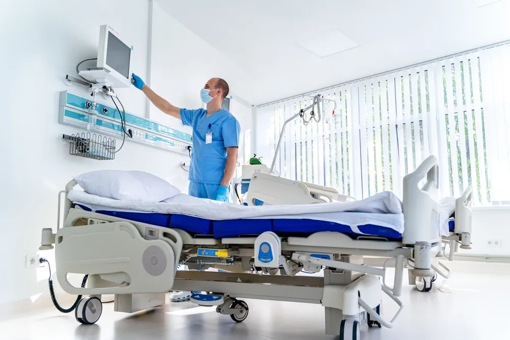 Modern medical bed and a special device in the modern ward